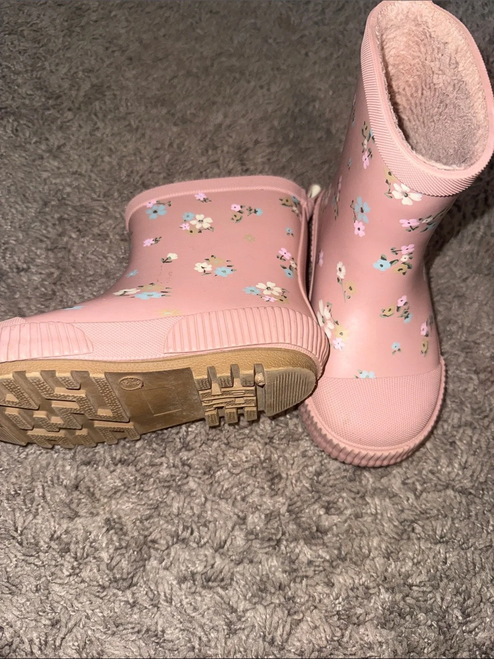 H&M Pink Floral Kids Rain Boots with Plush Lining